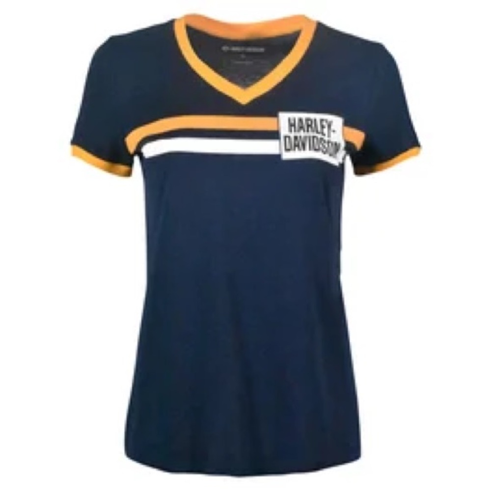 Harley-Davidson Blue and Yellow V-Neck Tee
